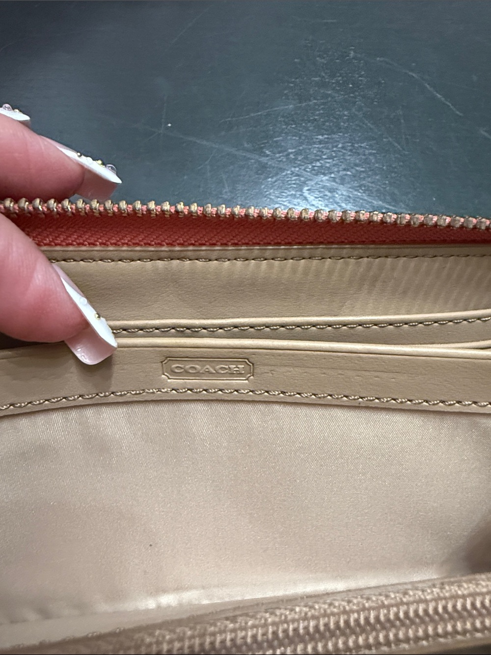 Coach Orange Leather Zip-Around Wallet with Gold Logo - Picture 5 of 5